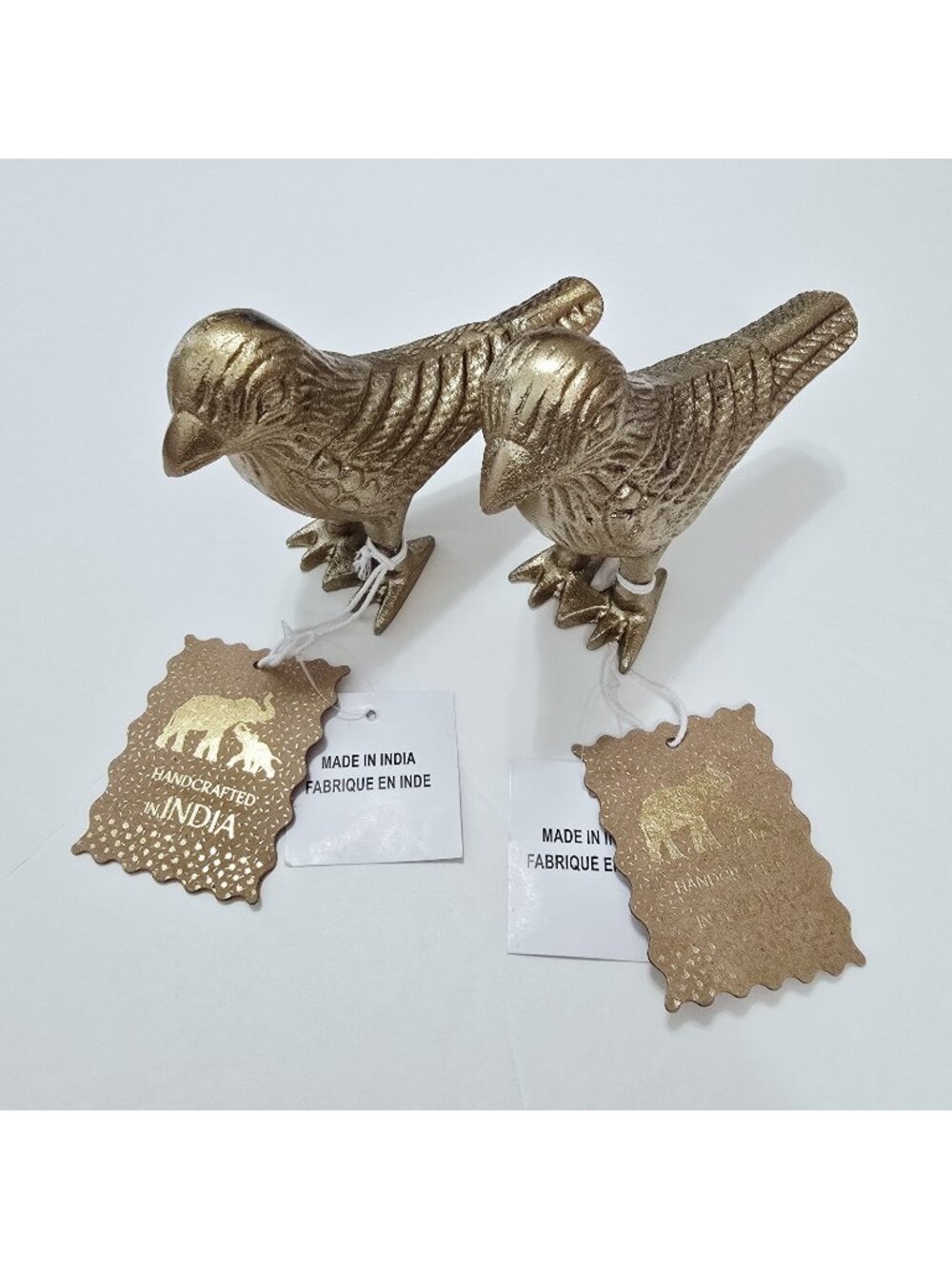 2 Handcrafted India Gold Bird‎ Solid Figurines Metal Shelf Decor Statues Figures